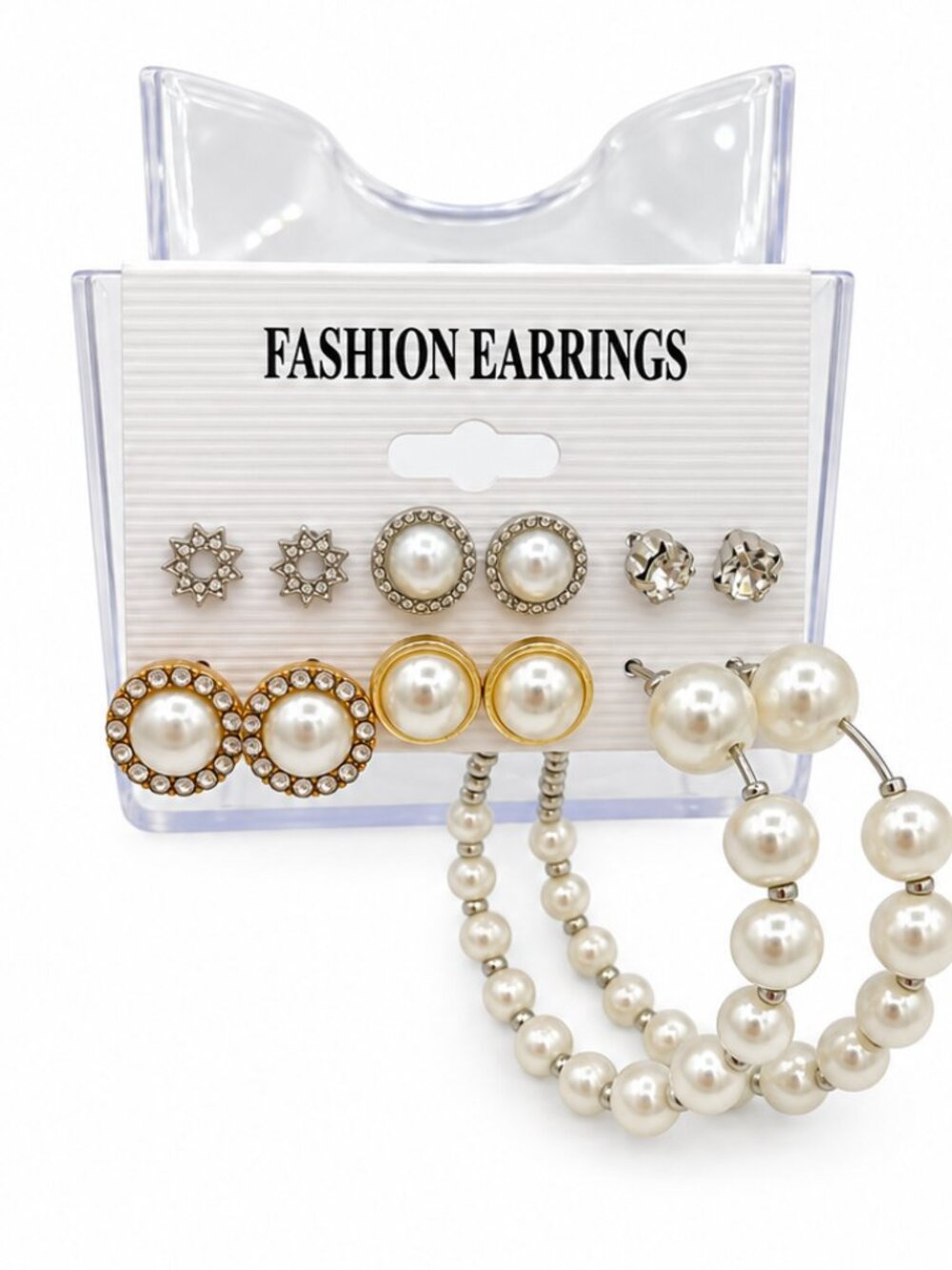 Fashion Earrings NWT Faux Pearl Rhinestone Stud Hoop Earring Set